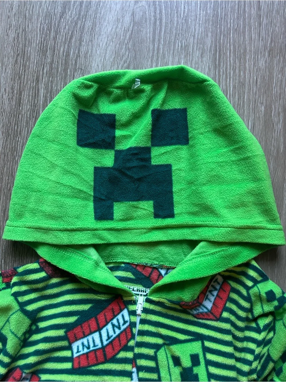 Minecraft Boys Hooded Onesie Pajamas Creeper TNT Size L 12/14